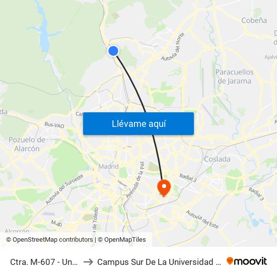 Ctra. M-607 - Univ. Autónoma to Campus Sur De La Universidad Politécnica De Madrid map