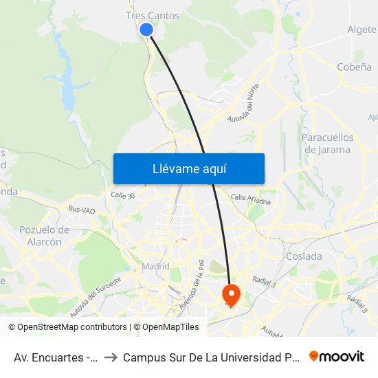 Av. Encuartes - Comercio to Campus Sur De La Universidad Politécnica De Madrid map
