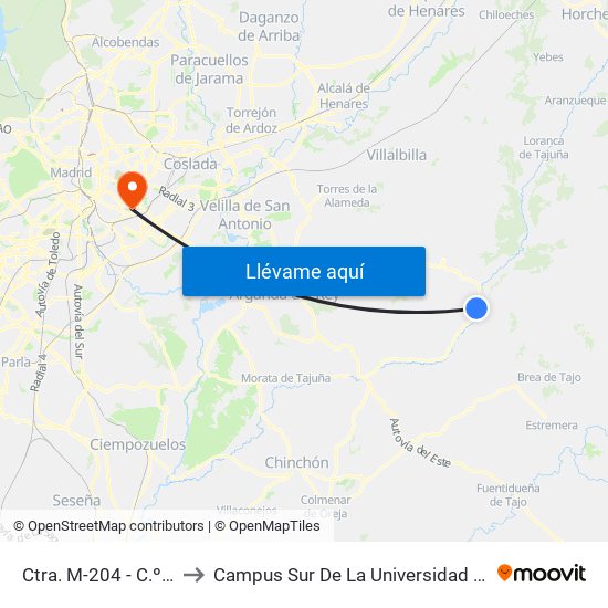 Ctra. M-204 - C.º Bellaescusa to Campus Sur De La Universidad Politécnica De Madrid map