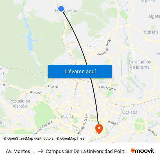 Av. Montes - Fuego to Campus Sur De La Universidad Politécnica De Madrid map