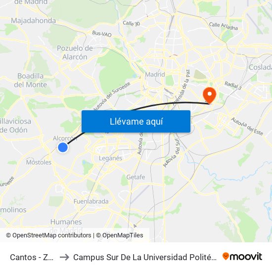Cantos - Zamora to Campus Sur De La Universidad Politécnica De Madrid map