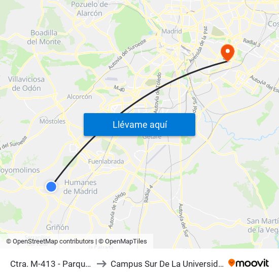 Ctra. M-413 - Parque Primero De Mayo to Campus Sur De La Universidad Politécnica De Madrid map