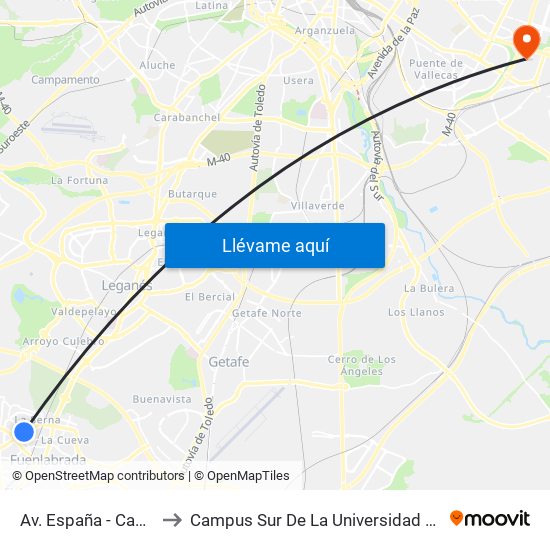 Av. España - Castilla La Vieja to Campus Sur De La Universidad Politécnica De Madrid map