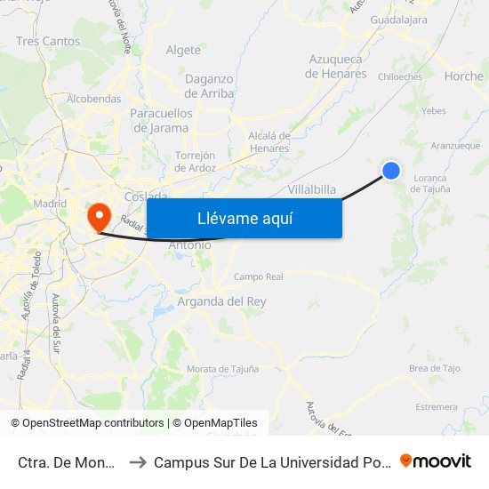 Ctra. De Mondéjar, Pioz to Campus Sur De La Universidad Politécnica De Madrid map