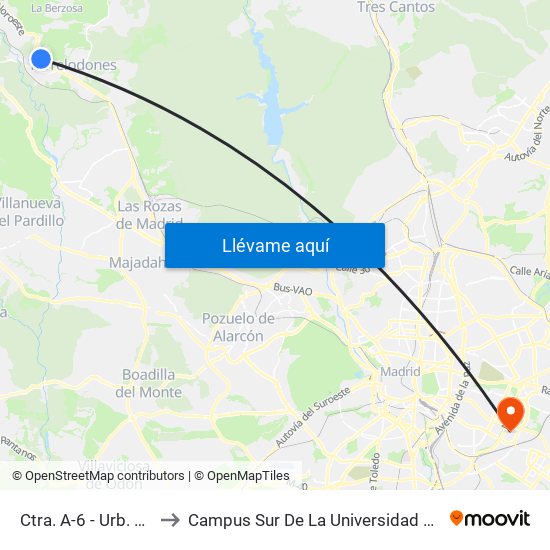 Ctra. A-6 - Urb. La Berzosilla to Campus Sur De La Universidad Politécnica De Madrid map