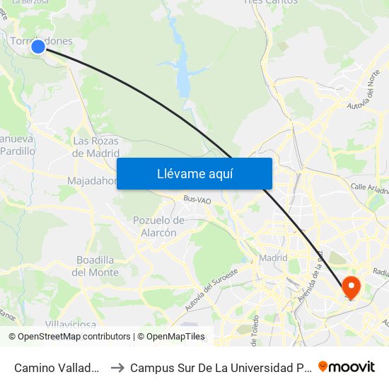 Camino Valladolid - Iglesia to Campus Sur De La Universidad Politécnica De Madrid map