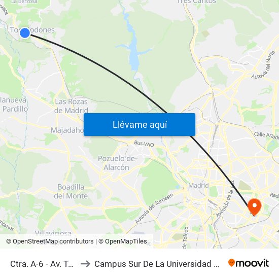 Ctra. A-6 - Av. Torrelodones to Campus Sur De La Universidad Politécnica De Madrid map