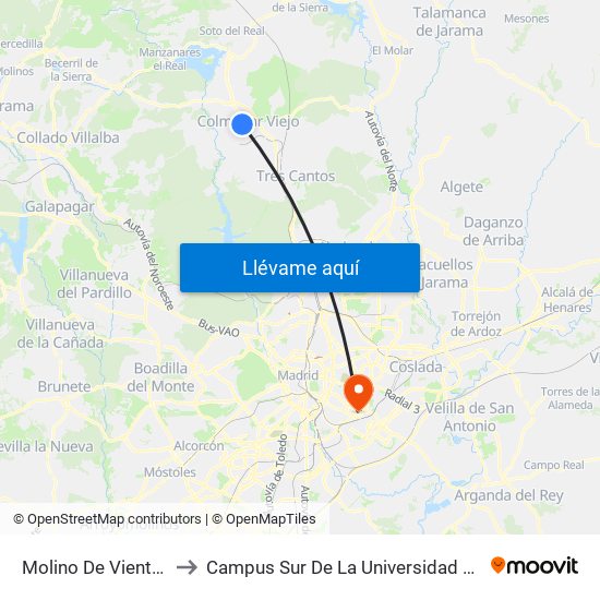 Molino De Viento - Auditorio to Campus Sur De La Universidad Politécnica De Madrid map