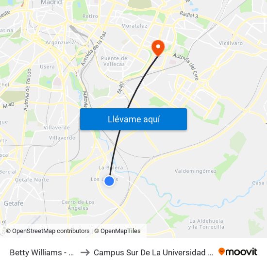 Betty Williams - Polideportivo to Campus Sur De La Universidad Politécnica De Madrid map