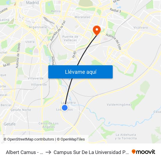 Albert Camus - Cabañeros to Campus Sur De La Universidad Politécnica De Madrid map