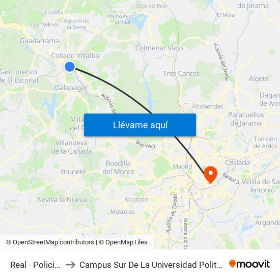 Real - Policia Local to Campus Sur De La Universidad Politécnica De Madrid map