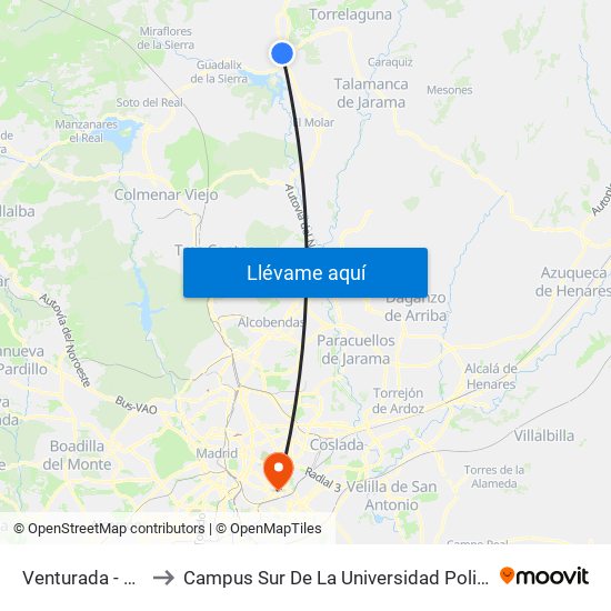 Venturada - Ctra. Irún to Campus Sur De La Universidad Politécnica De Madrid map