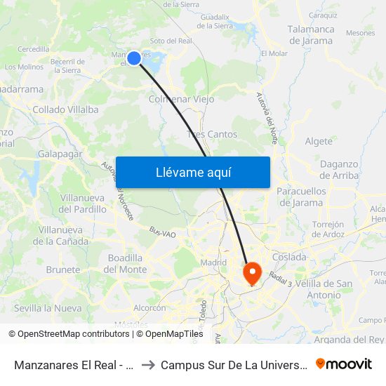 Manzanares El Real - Fuente De Las Ermitas to Campus Sur De La Universidad Politécnica De Madrid map