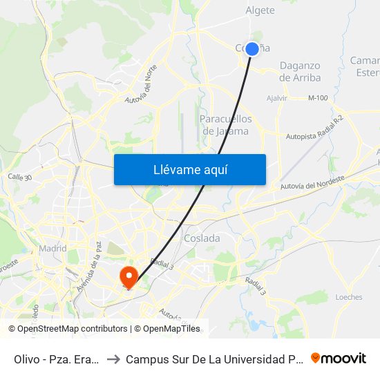 Olivo - Pza. Eras De Arriba to Campus Sur De La Universidad Politécnica De Madrid map