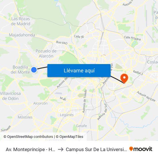 Av. Montepríncipe - Hospital Montepríncipe to Campus Sur De La Universidad Politécnica De Madrid map