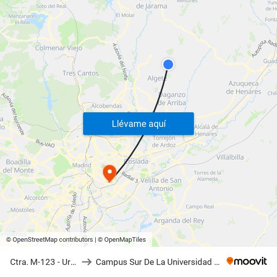 Ctra. M-123 - Urb. El Retorno to Campus Sur De La Universidad Politécnica De Madrid map