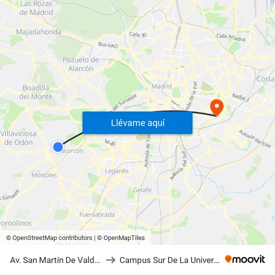Av. San Martín De Valdeiglesias - Autocaravanas to Campus Sur De La Universidad Politécnica De Madrid map