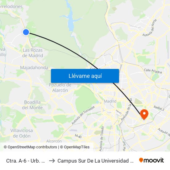 Ctra. A-6 - Urb. Los Álamos to Campus Sur De La Universidad Politécnica De Madrid map