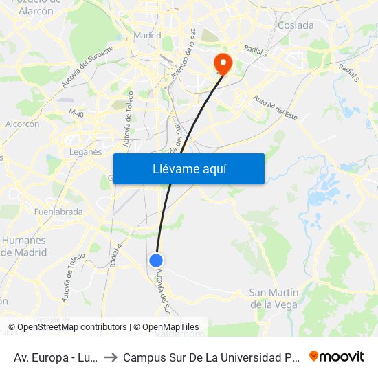 Av. Europa - Luxemburgo to Campus Sur De La Universidad Politécnica De Madrid map