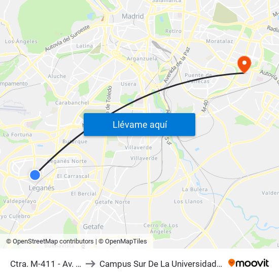 Ctra. M-411 - Av. Mediterráneo to Campus Sur De La Universidad Politécnica De Madrid map