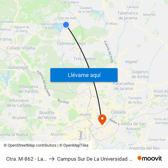 Ctra. M-862 - La Gamonosa to Campus Sur De La Universidad Politécnica De Madrid map