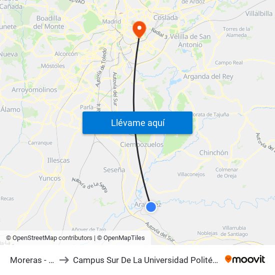 Moreras - Ancha to Campus Sur De La Universidad Politécnica De Madrid map