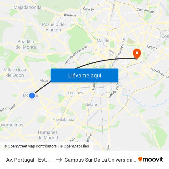 Av. Portugal - Est. Móstoles Central to Campus Sur De La Universidad Politécnica De Madrid map
