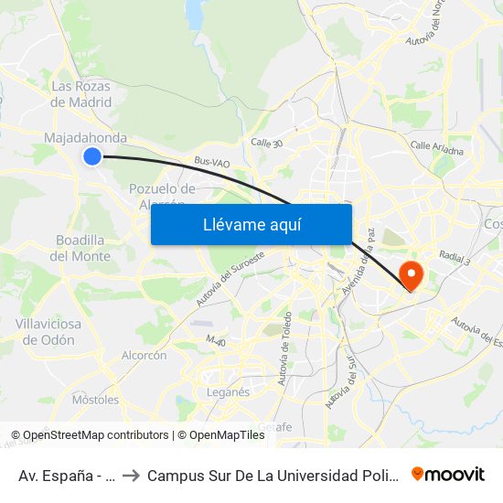 Av. España - El Zoco to Campus Sur De La Universidad Politécnica De Madrid map