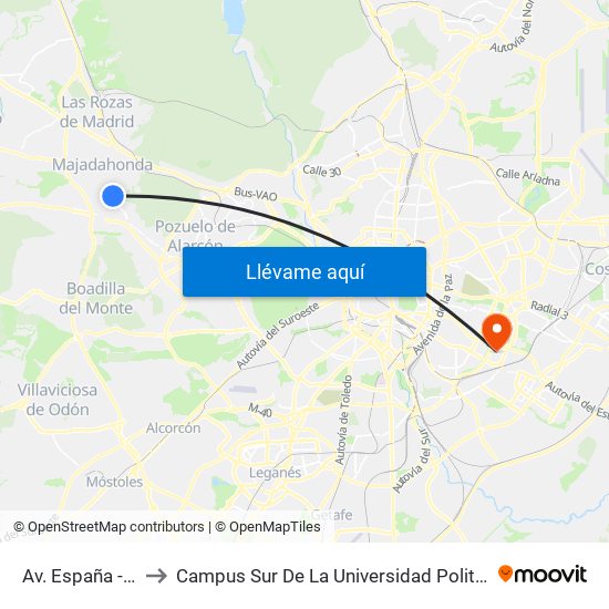 Av. España - Huerto to Campus Sur De La Universidad Politécnica De Madrid map