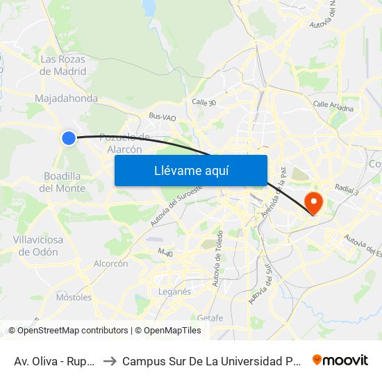 Av. Oliva - Ruperto Chapí to Campus Sur De La Universidad Politécnica De Madrid map