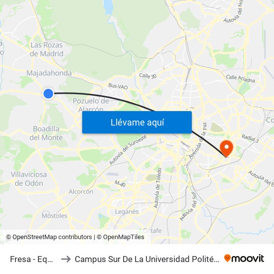 Fresa - Equinocio to Campus Sur De La Universidad Politécnica De Madrid map