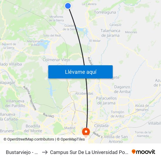 Bustarviejo - La Maruja to Campus Sur De La Universidad Politécnica De Madrid map