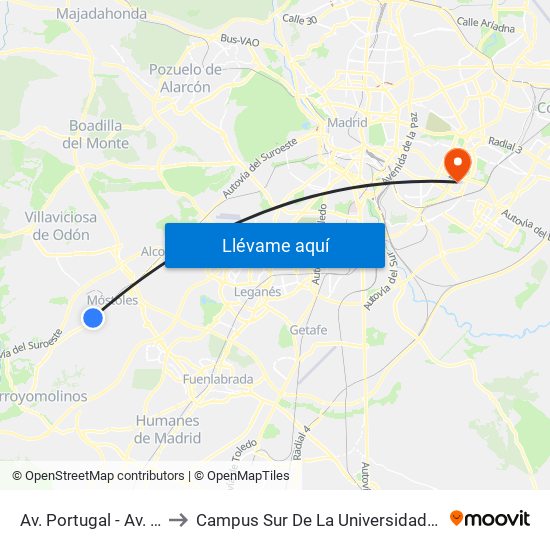Av. Portugal - Av. Dos De Mayo to Campus Sur De La Universidad Politécnica De Madrid map