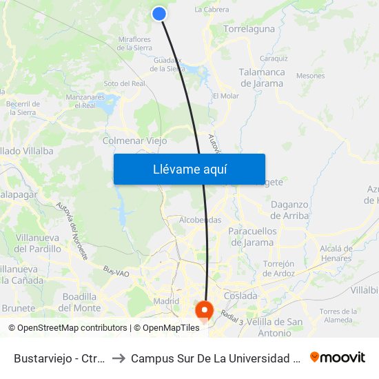 Bustarviejo - Ctra. Miraflores to Campus Sur De La Universidad Politécnica De Madrid map