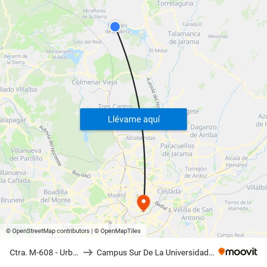 Ctra. M-608 - Urb. Las Cumbres to Campus Sur De La Universidad Politécnica De Madrid map