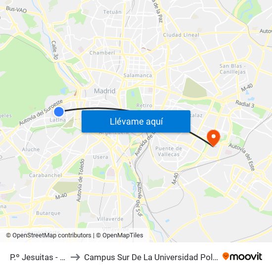 P.º Jesuitas - Mercado to Campus Sur De La Universidad Politécnica De Madrid map