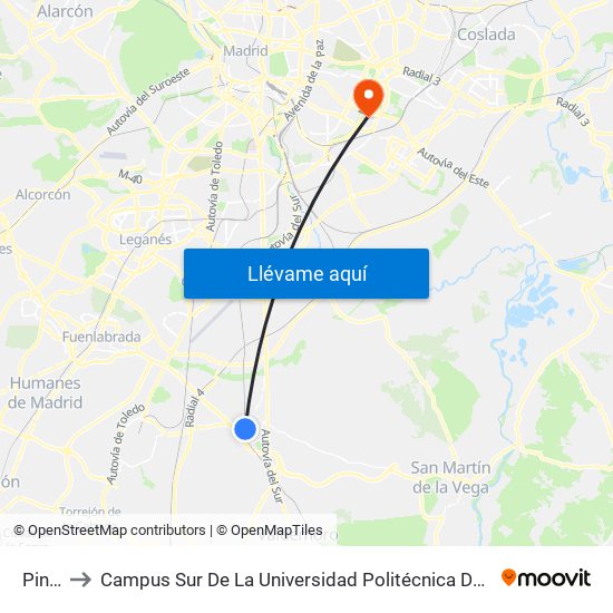 Pinto to Campus Sur De La Universidad Politécnica De Madrid map