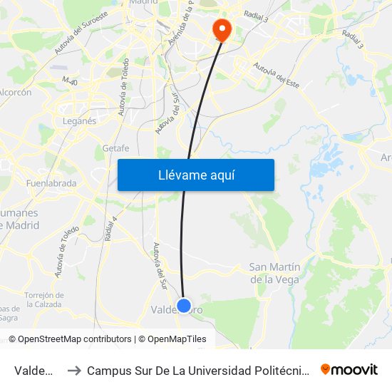 Valdemoro to Campus Sur De La Universidad Politécnica De Madrid map