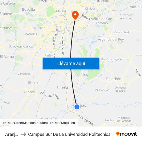 Aranjuez to Campus Sur De La Universidad Politécnica De Madrid map