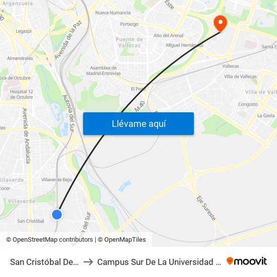San Cristóbal De Los Ángeles to Campus Sur De La Universidad Politécnica De Madrid map