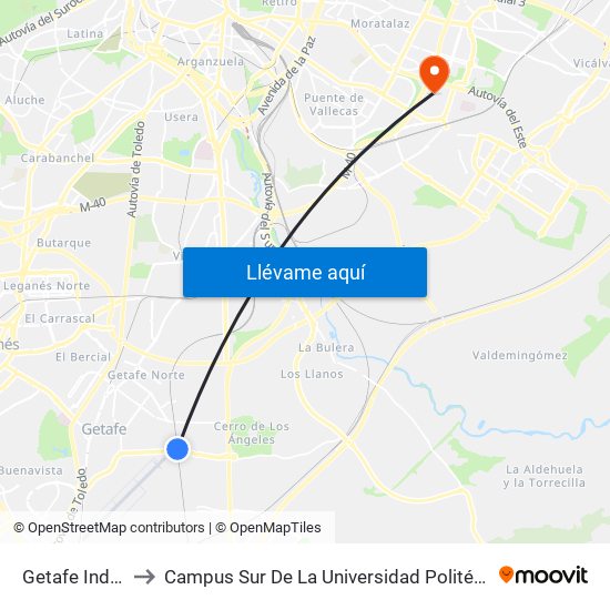 Getafe Industrial to Campus Sur De La Universidad Politécnica De Madrid map
