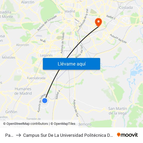 Parla to Campus Sur De La Universidad Politécnica De Madrid map