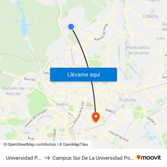 Universidad P. Comillas to Campus Sur De La Universidad Politécnica De Madrid map