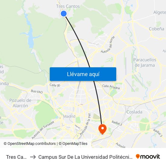 Tres Cantos to Campus Sur De La Universidad Politécnica De Madrid map