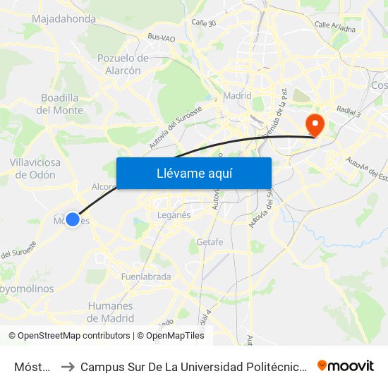 Móstoles to Campus Sur De La Universidad Politécnica De Madrid map