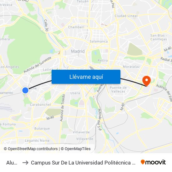 Aluche to Campus Sur De La Universidad Politécnica De Madrid map