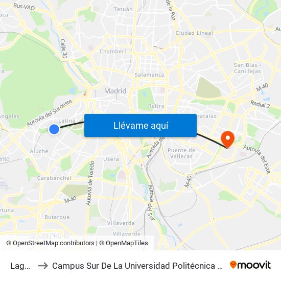 Laguna to Campus Sur De La Universidad Politécnica De Madrid map