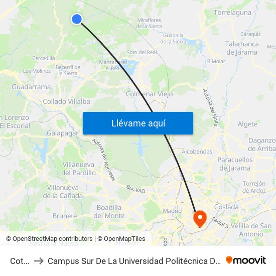 Cotos to Campus Sur De La Universidad Politécnica De Madrid map