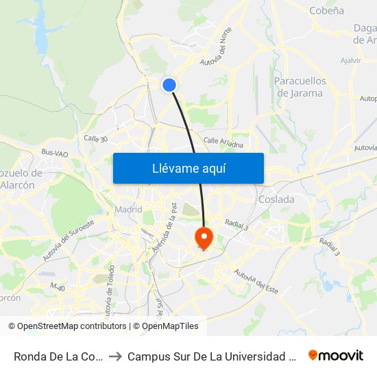 Ronda De La Comunicación to Campus Sur De La Universidad Politécnica De Madrid map