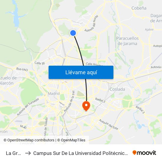 La Granja to Campus Sur De La Universidad Politécnica De Madrid map